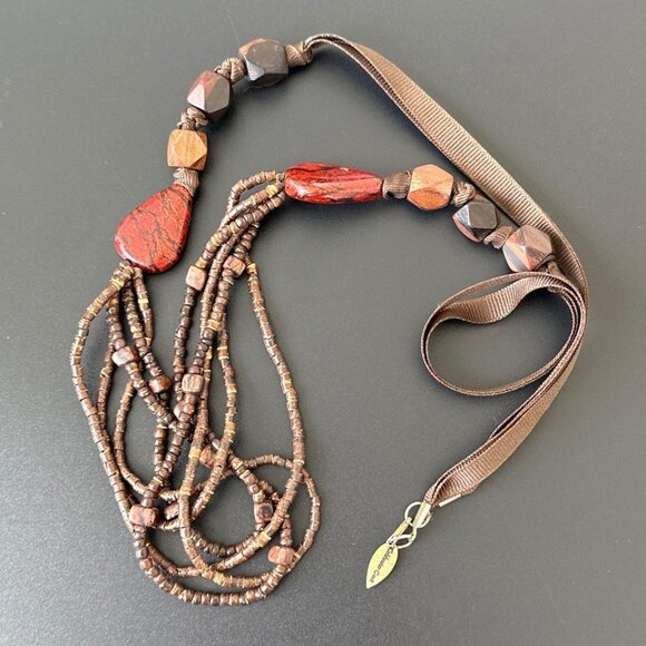 Coldwater Creek Necklace Boho Wood Beaded Multi Strand Brown Tones - Picture 3 of 4